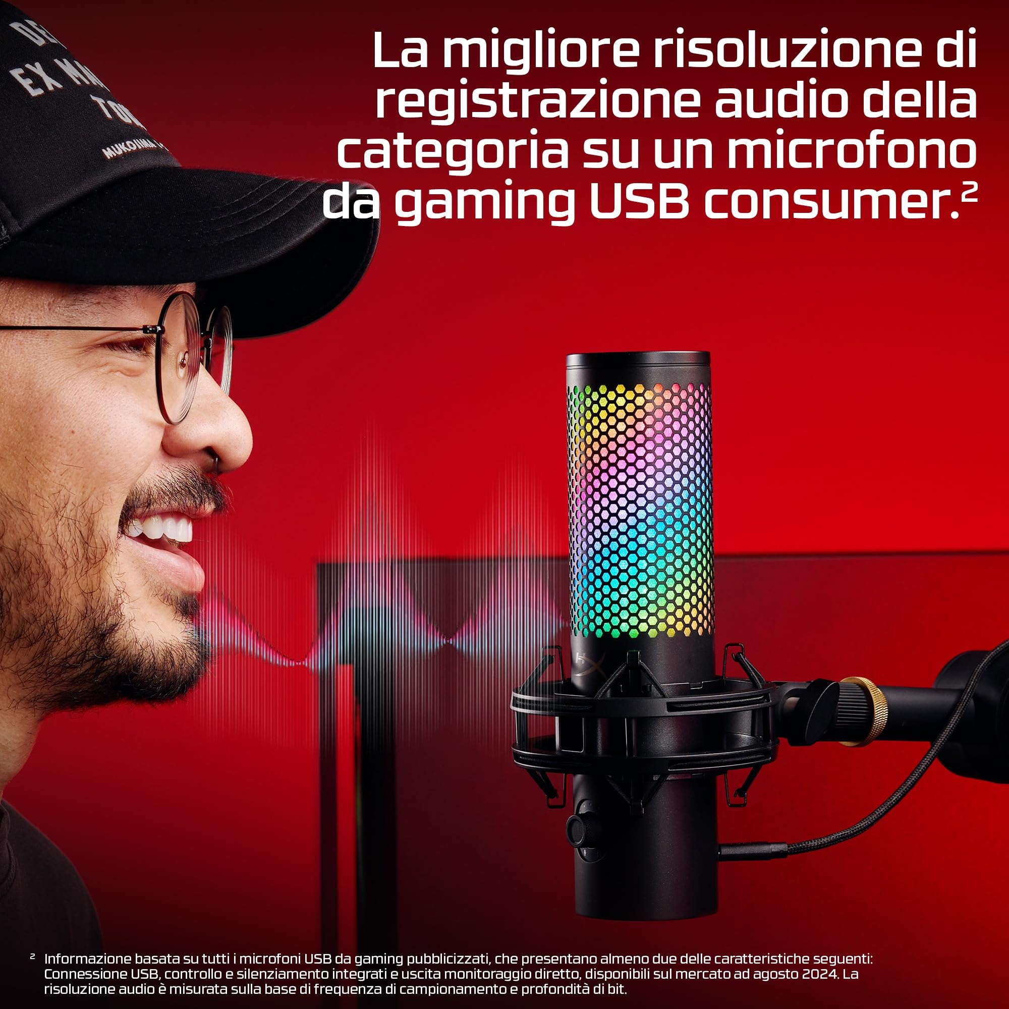 HyperX QuadCast 2 S – USB Microphone for Streamers and Content Creators, 32-bit bit depth 192kHz sampling rate, 100+ aRGB LEDs, PC Win11, Mac, Steam Deck, USB-C - Black