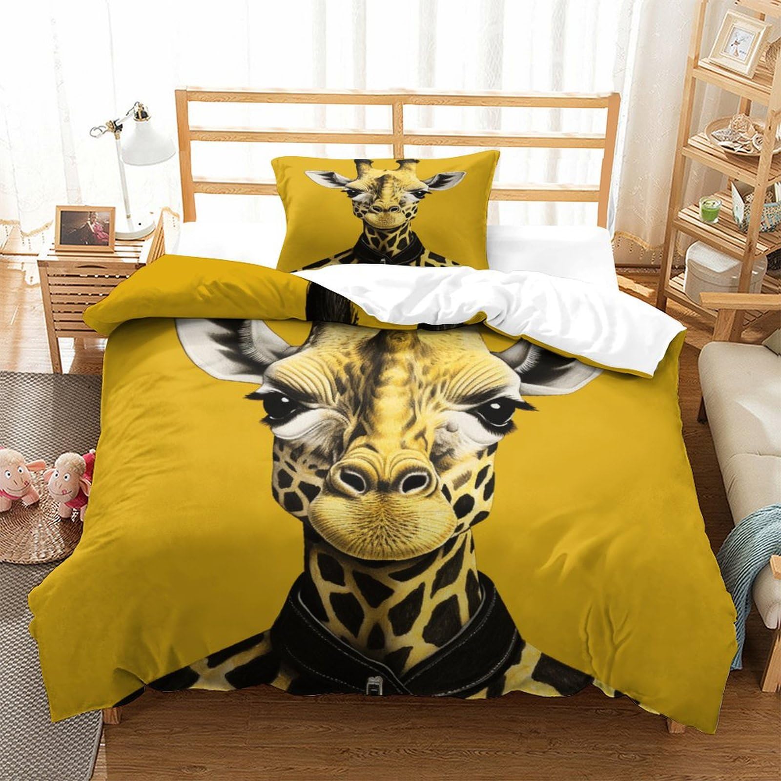 P1S9U7W5Y Vivid Animal 3D Printed Giraffe Duvet Cover Set 3pcs Microfiber Wildlife Bedding Set Single