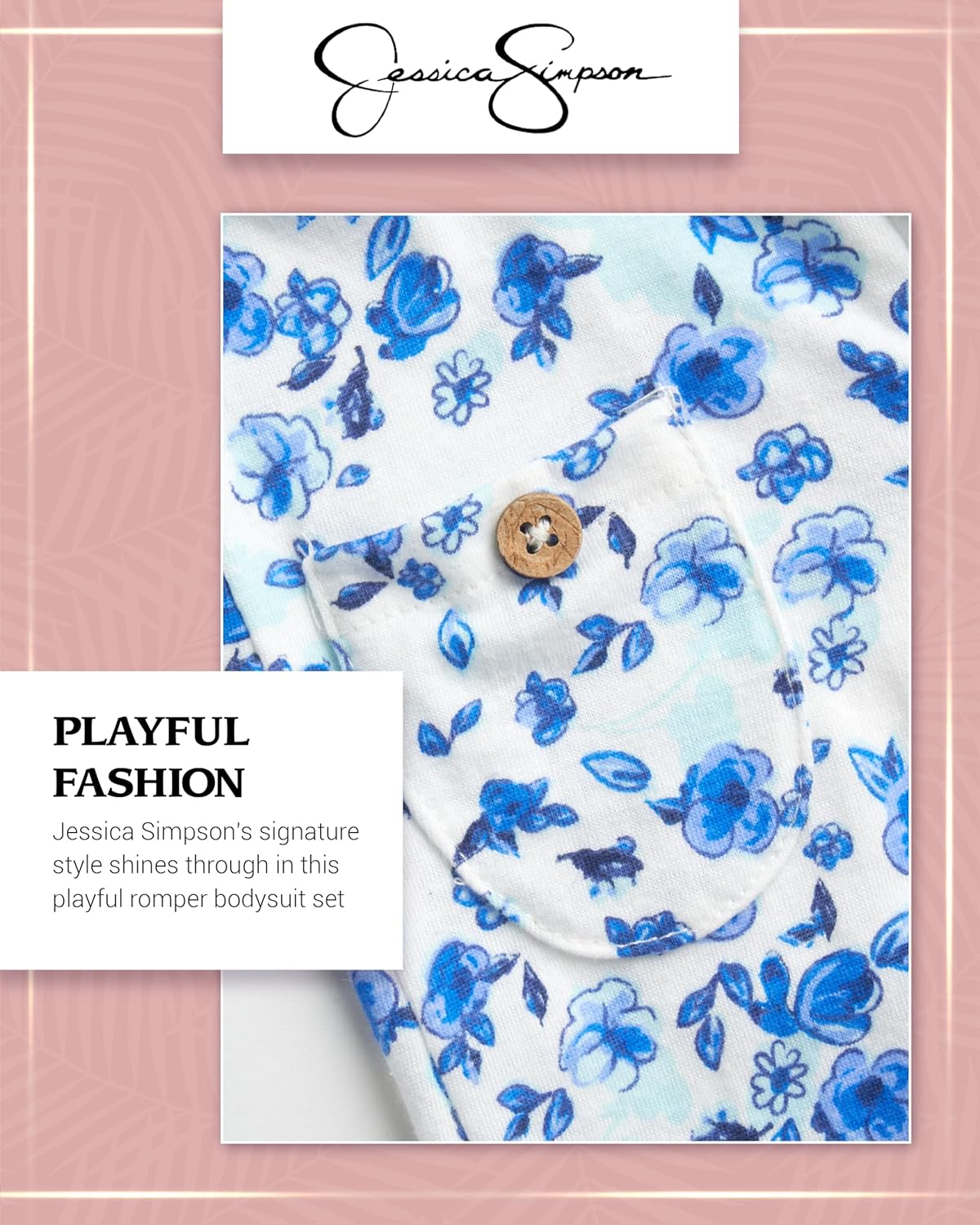 Jessica Simpson Baby Girls' Romper - One Piece Footie Jumpsuit, Hat/Headband - Playwear Clothing for Newborns/Infants, 0-24M 24 Months Blue Floral image 4 of 6 B0CHSLKL3L