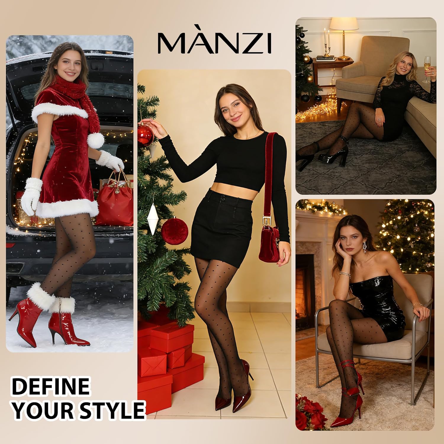 MANZI Women's Sheer Patterned Tights All-Over Polka-Dot Leopard Hearts Stockings 30 Denier Pantyhose Nylons - Image 7