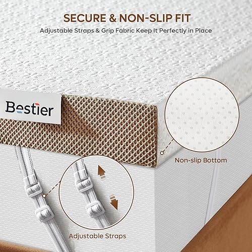 Miniatura 7 de Bestier Cubrecolchón de espuma viscoelástica, cubrecolchón de 4 pulgadas con colección de manzanilla, sensación de felpa, almohadilla de colchón con