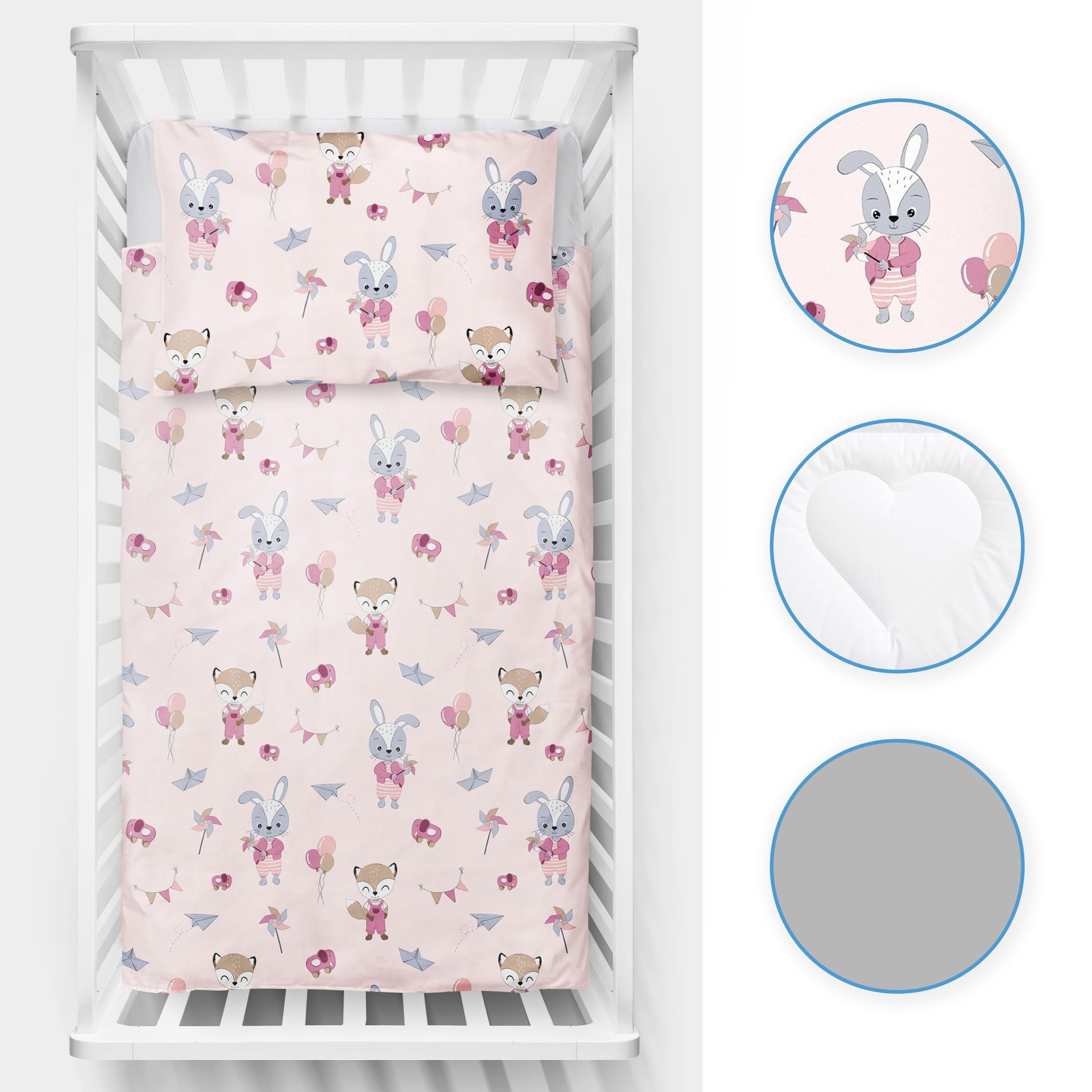 Baby Comfort 4 Piece Toddler Kids Cot Bed Set 120x90 cm Duvet Pillow Duvet Cover Pillowcase 12M+ (Foxes and rabbits) — view 5