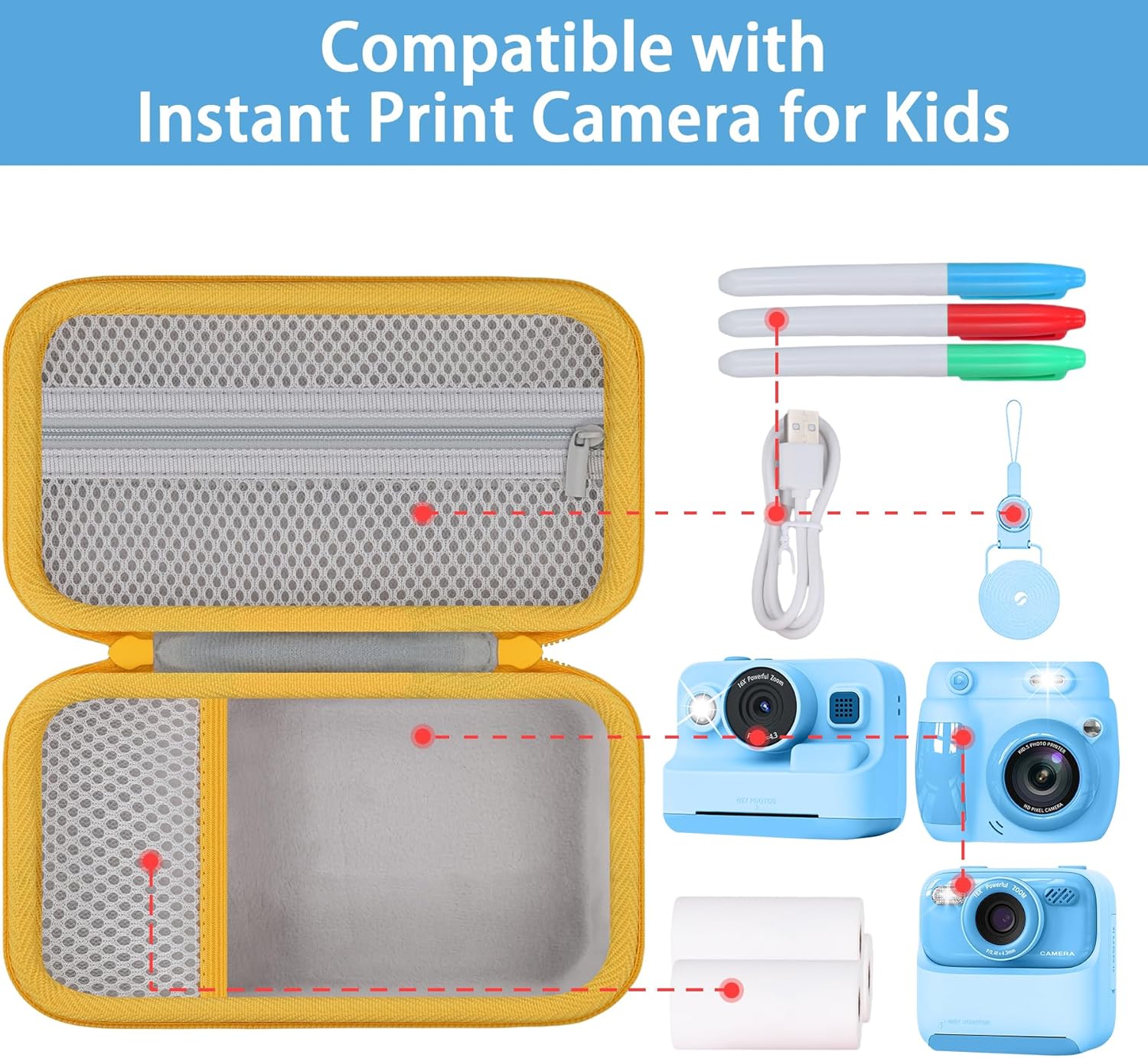 for ESOXOFFORE/Dylanto/MgaoLo/Gofunly/GKTZ/B0C3LSFRLR Kids Camera Instant Print Camera Hard Carrying Storage Case,Storage Case Compatible with Camera Toy and Print Paper,Blue Case - Image 3