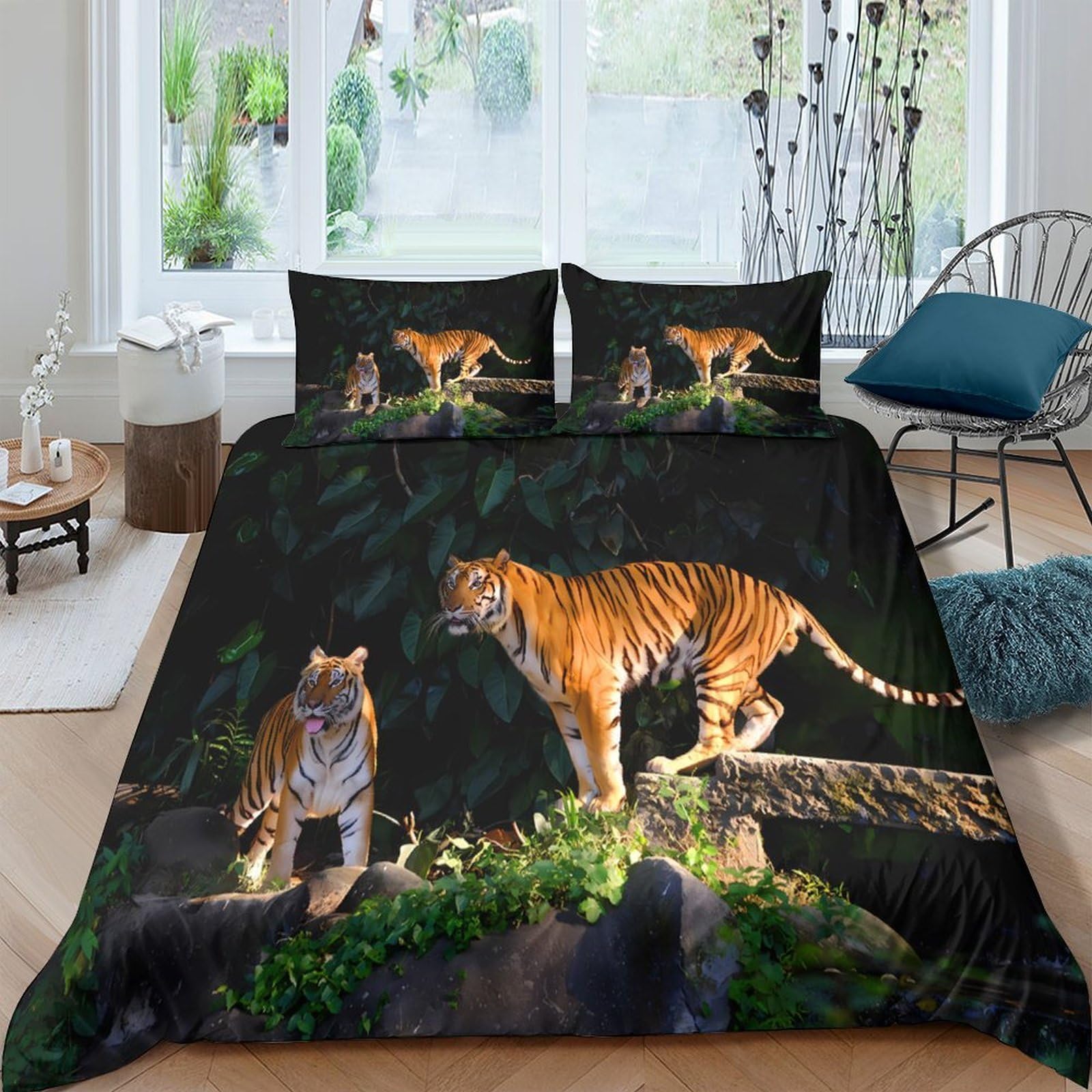 Ctjqhvkz Style-2 3D Printed Tiger Forest Fitted Sheet Microfiber Soft Breathable Jungle Animal Mattress Cover For Bedroom Decor Single（135X200cm）