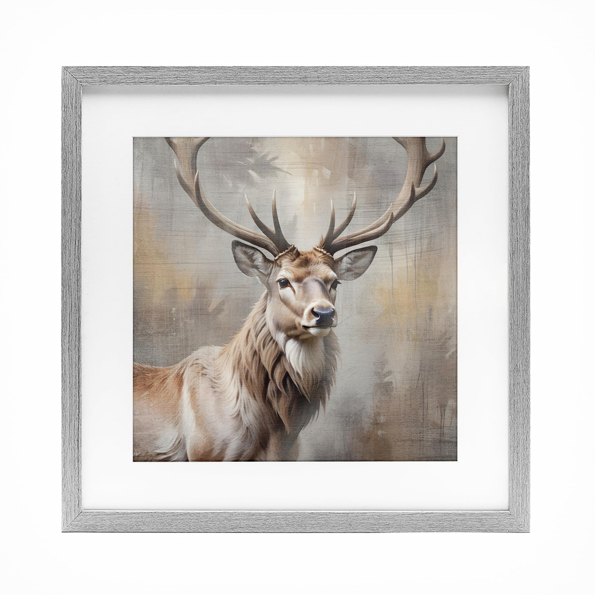 Stupell Industries Rustic Majestic Stag Portrait 'Rustic Stag With Majestic Glance', Framed Print Under Glass, Gray, 16 X 16 Inches, Easy To Hang And Sturdy, Made In Usa, By Susan Arnot