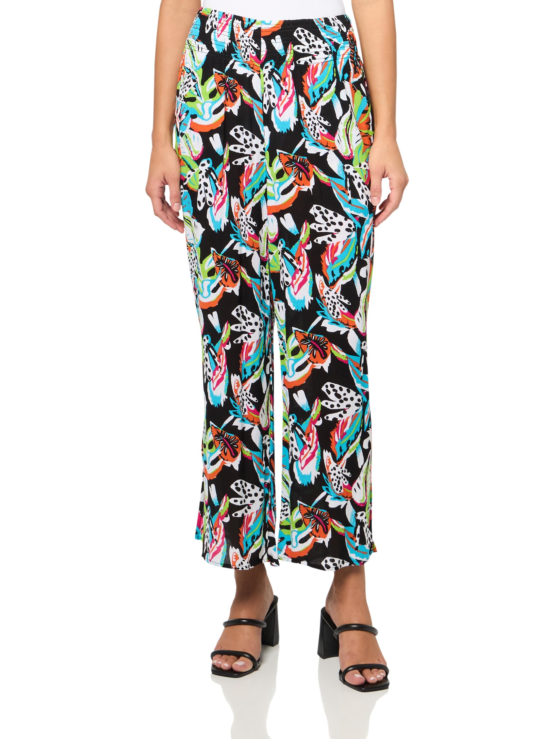 SLIM-SATION Womens Elastic Shirred Waist Pull On Wide Leg Crop Pant