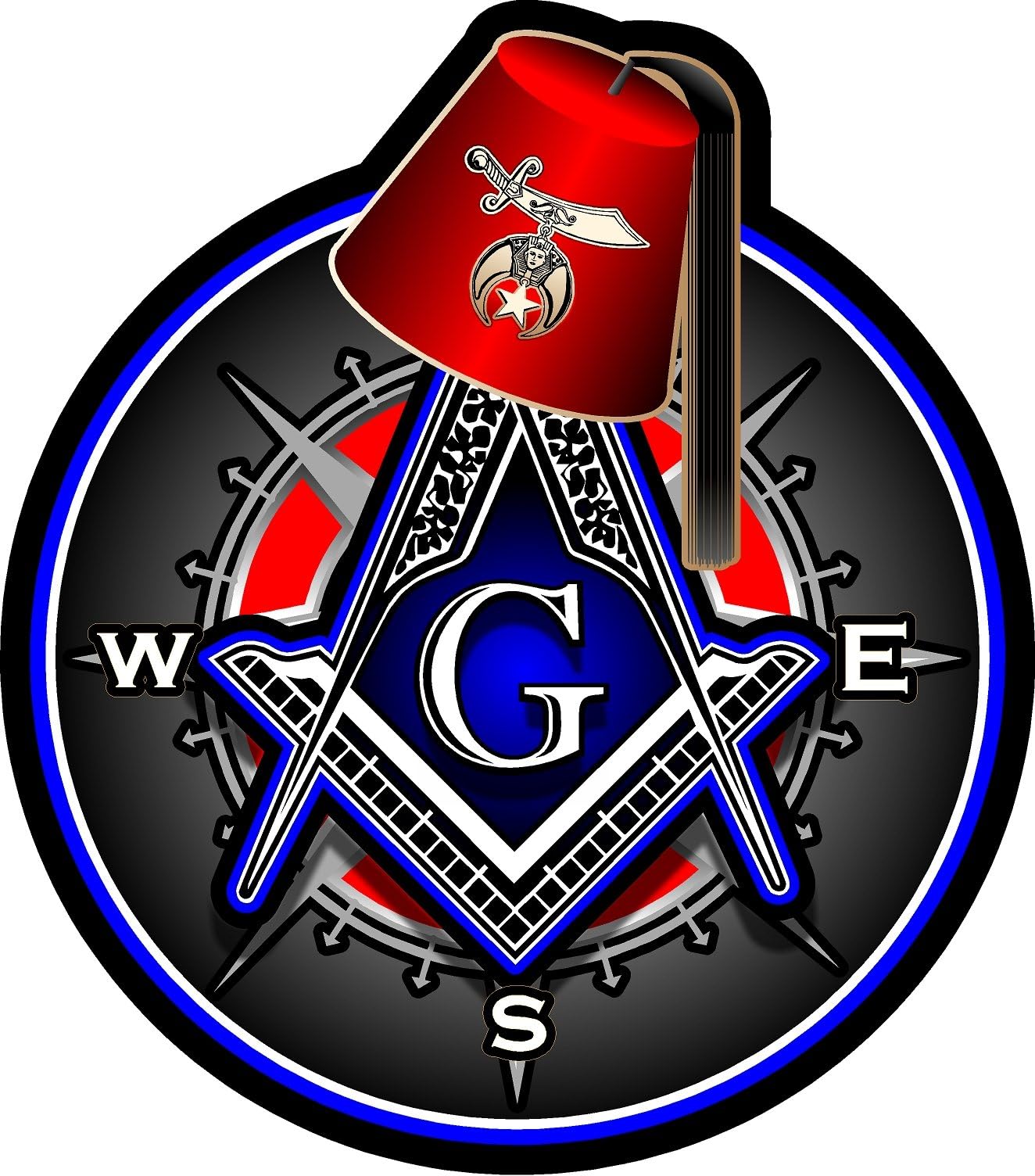 ProSticker 118V (One) Masonic Series Shriner Fez Freemason Compass Decal Sticker (4")