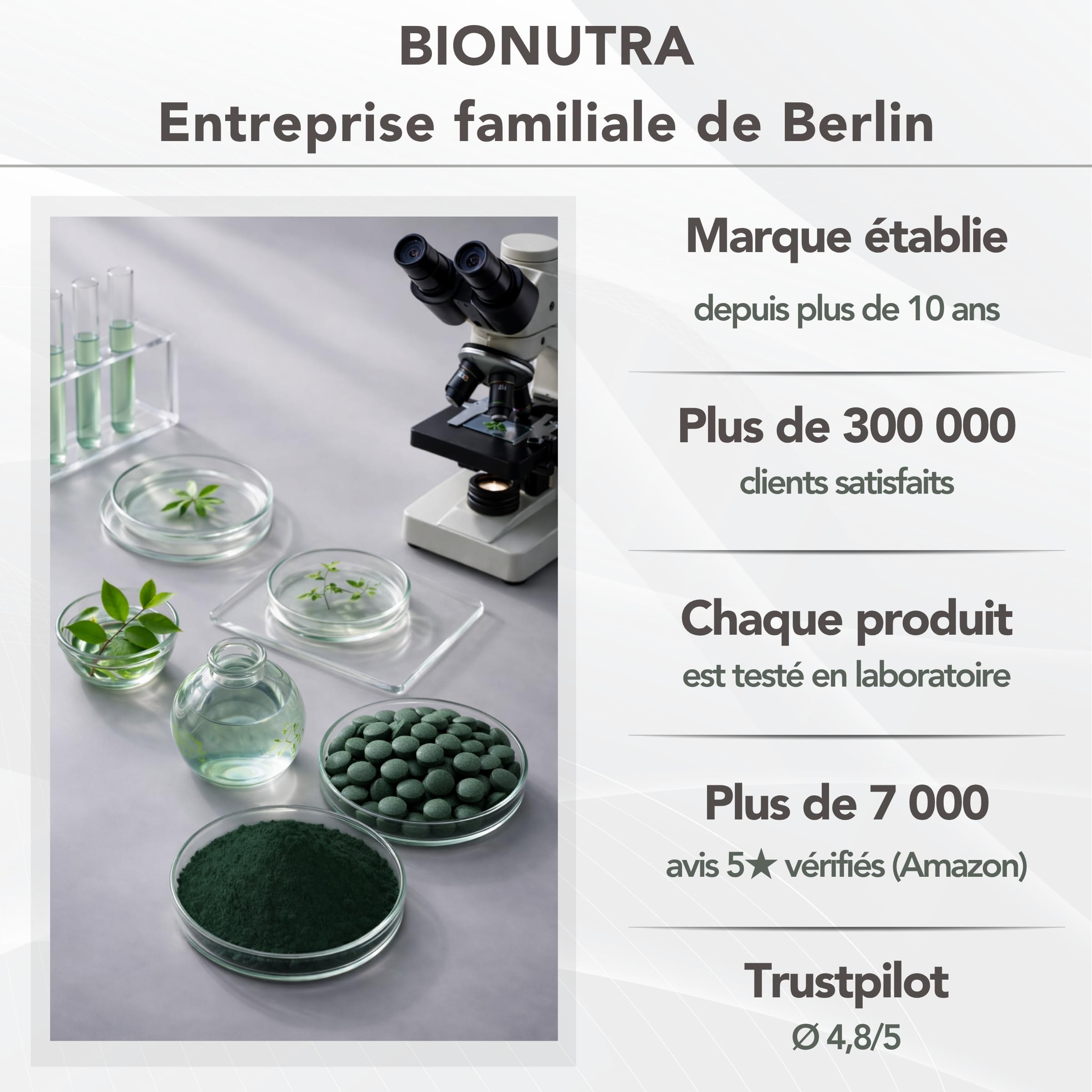 BIONUTRA® Chlorella Bio Comprimés 1000 x 250 mg, contrôlés pour les résidus, produits selon le règlement bio UE, vegan, sans lactose & sans gluten, sans additifs, comprimés chlorella bio