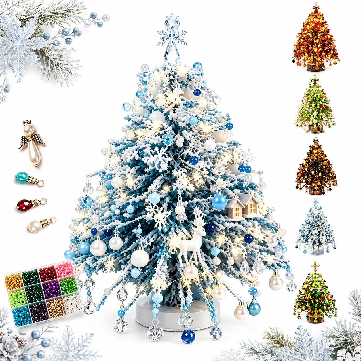 DIY Beaded Christmas Tree Kit, Handmade Holiday Home Decor (Winter)
