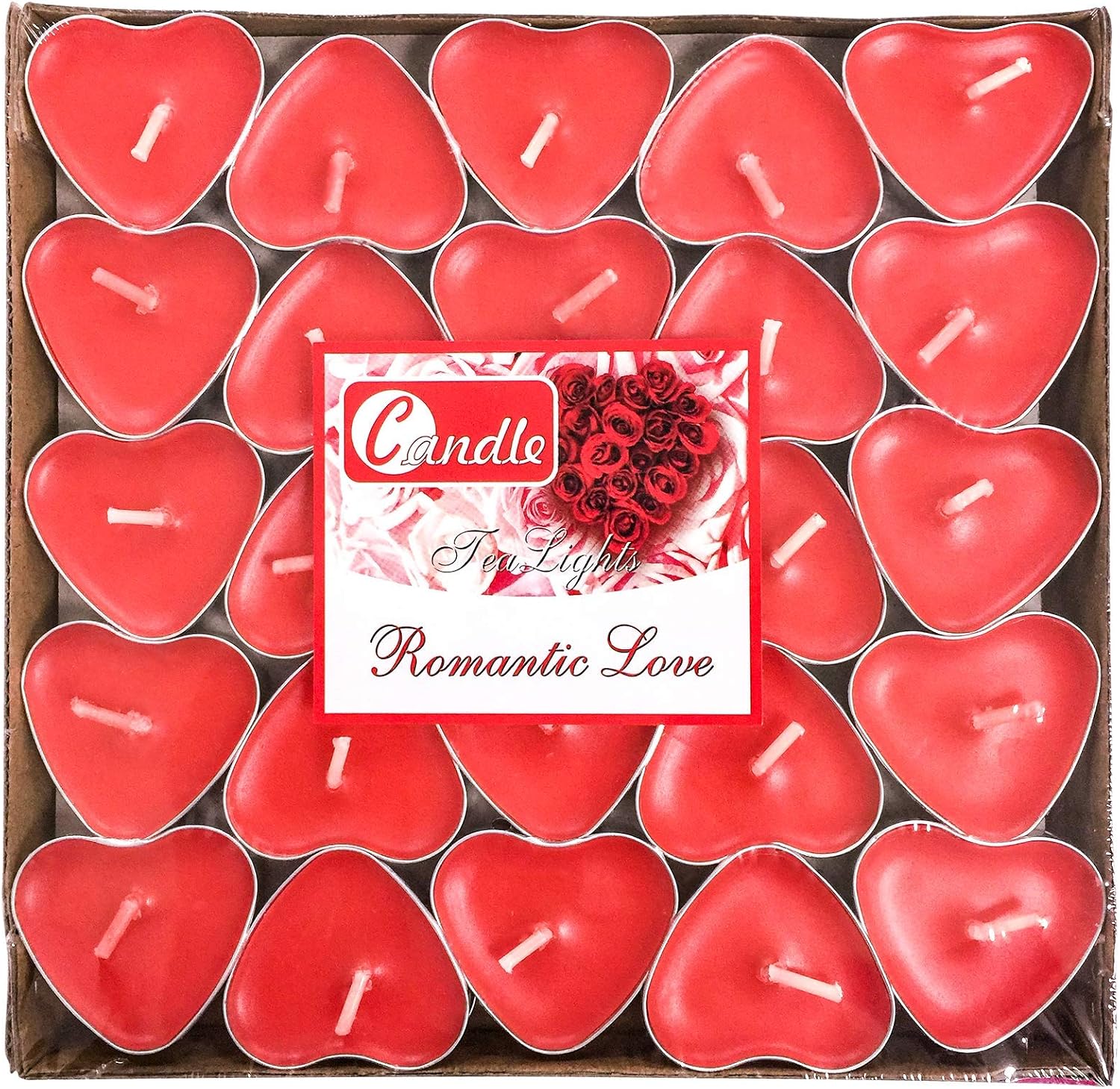 50Pack Heart Shaped Tealight Candles, Unscented Tea Lights Candles, White