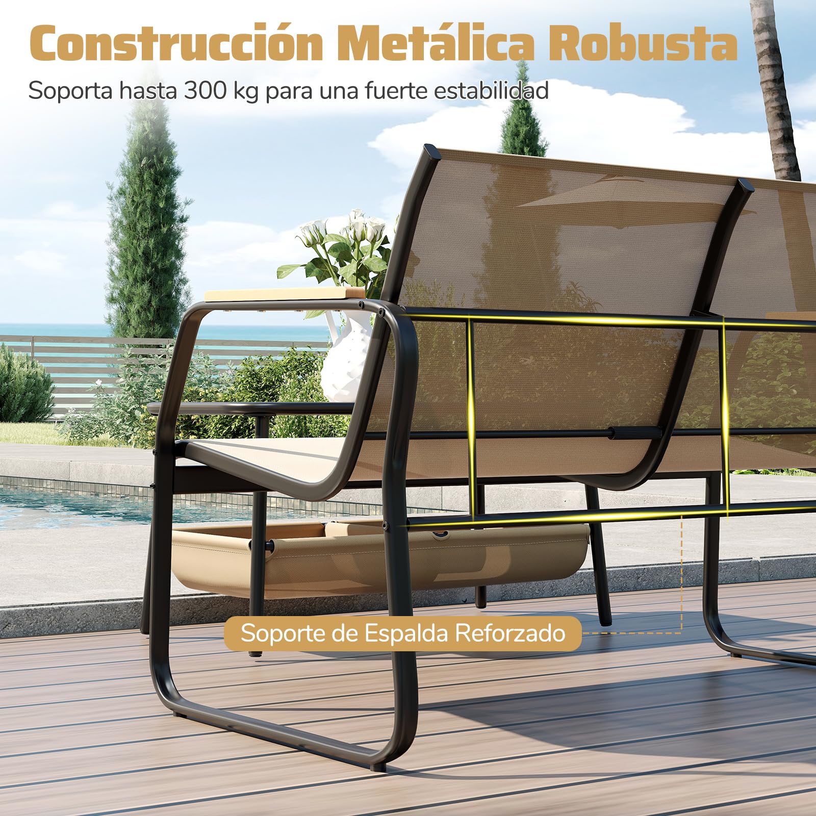 COSTWAY Conjunto Jardin Exterior de 2 Piezas, Banco Mecedora de 2 Plazas, Mesa de Café con 2 Compartimentos de Almacenaje, Mesa y Silla Terraza, Muebles Jardin Terraza Balcon Exterior