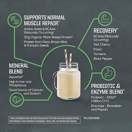 Miniatura 4 de Proteína vegana en polvo a base de plantas USDA Organic BCAA  1.06 oz por porción  Azúcar, gluten, sin lácteos sin OMG  Sin sabor, 20 porciones