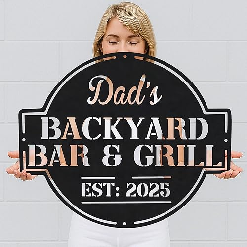 Miniatura 66 de Letrero de metal personalizado para barbacoa, letrero con nombre de bar personalizado para patio trasero, decoración de parrilla al aire libre,