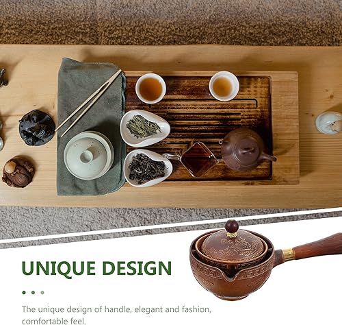 Miniatura 4 de DOITOOL Tetera de cerámica china de 360° lado para verter tetera con filtro para el hogar, tetera de cerámica Fu con mango de madera, mini oficina