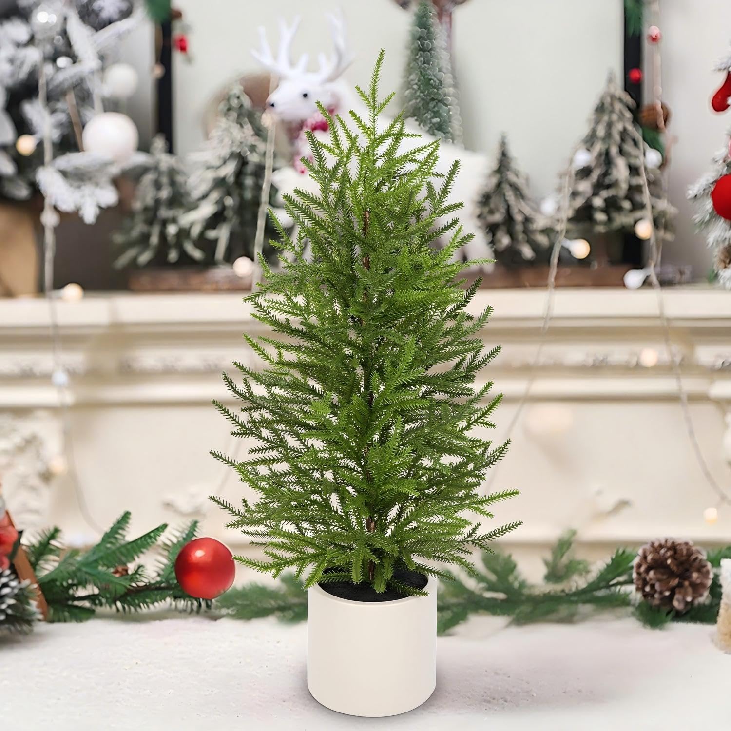 2.6FT Artificial Small Mini Pine Tree for Tabletop, Real Touch 31 inch Premium Artificial Topiary Tree Potted Plants for Home Tabletop Entryway Living Room Indoor Outdoor Decor