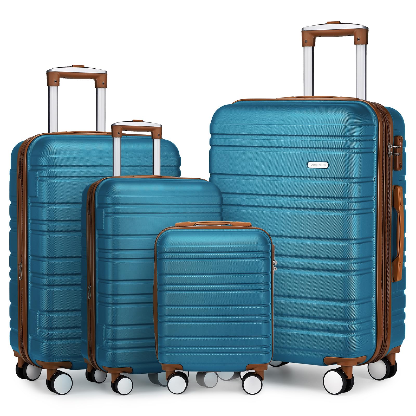 LARVENDER Luggage Sets 4 Piece, Expandable Hardside Suitcase Sets with Spinner Wheels TSA Locks, Lightweight Rolling luggage for Men and Women, Blue