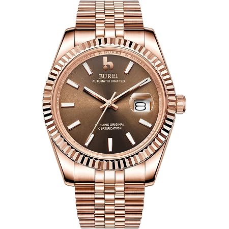BUREI Orologio automatico da uomo Movimento al quarzo giapponese Cassa in  vetro zaffiro sintetico Cassa e cinturino in acciaio : Amazon.it: Orologi