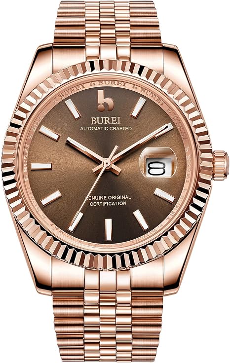 BUREI Orologio automatico da uomo Movimento al quarzo giapponese Cassa in  vetro zaffiro sintetico Cassa e cinturino in acciaio : Amazon.it: Orologi