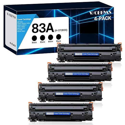 83A CF283A Black Toner Cartridge Compatible Replacement for HP 83A CF283A 83X CF283X Toner Cartridge for HP Laserjet Pro MFP M125nw M201dw M225dw M255dn M201n M125a M127fw M127fn Printer Toner, 4-Pack