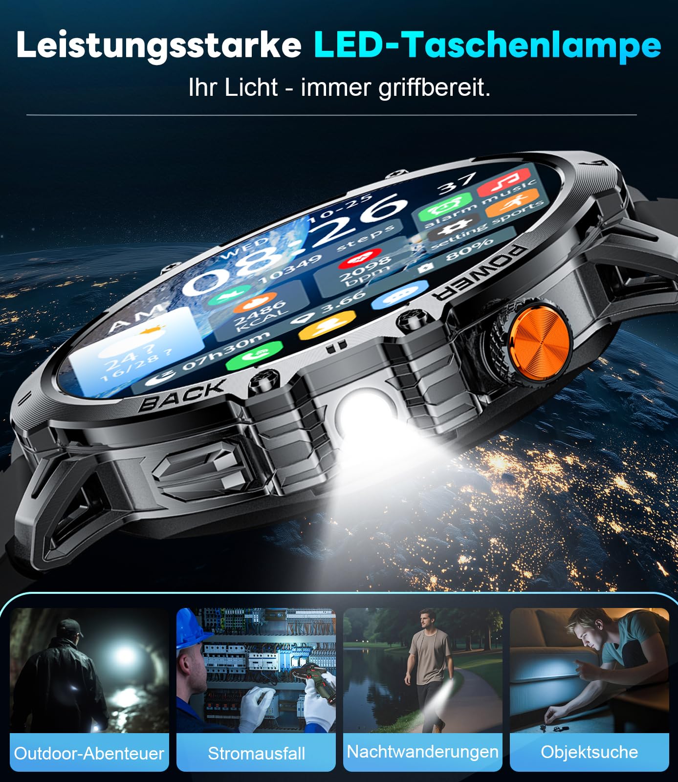 LIGE Smartwatch Męski 1000 mAh Bateria/1.85'' HD Duży Ekran z Połączeniami/100+ Tryby Sportowe, IP68 Wodoodporny Zegarek Fitness z tętnem 24/7, Monitor Uśpienia dla Android iOS