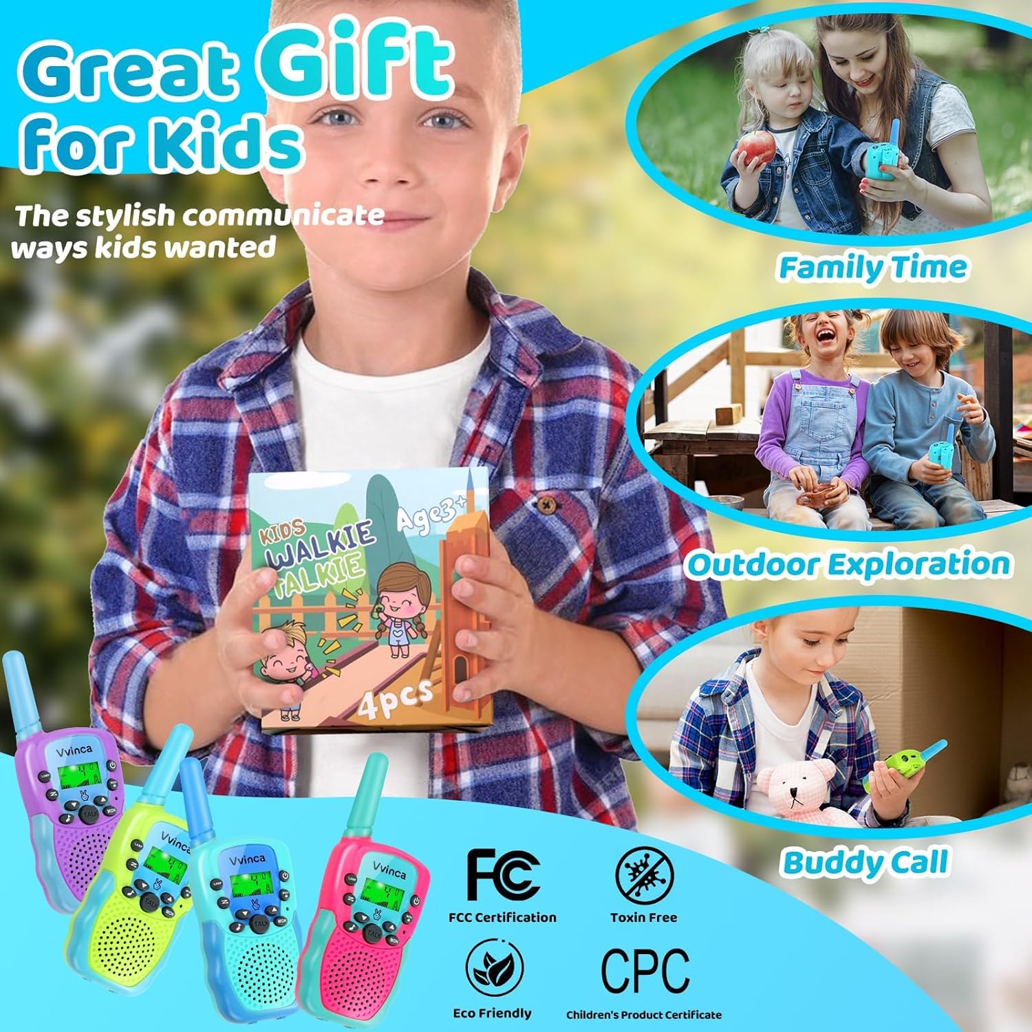 Vvinca Walkie Talkies for Kids 7 Pcs