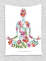 Vista 14 de Ambesonne Tapiz de paisaje urbano, vista nocturna al patio con sillas de café de calle, plantas en macetas, estampado de Roma, colgante de pared