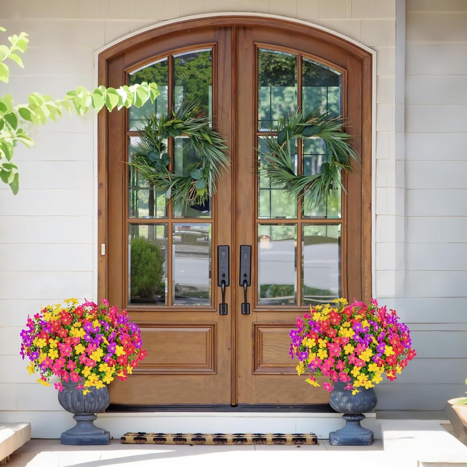 36 Bundles Artificial Flowers for Outdoors Decoration Fake Silk Flowers UV Resistant Faux Plants Artificial Daisy Eucalyptus for Spring Summer Garden Yard Porch Window Home Decor, Mix Colors