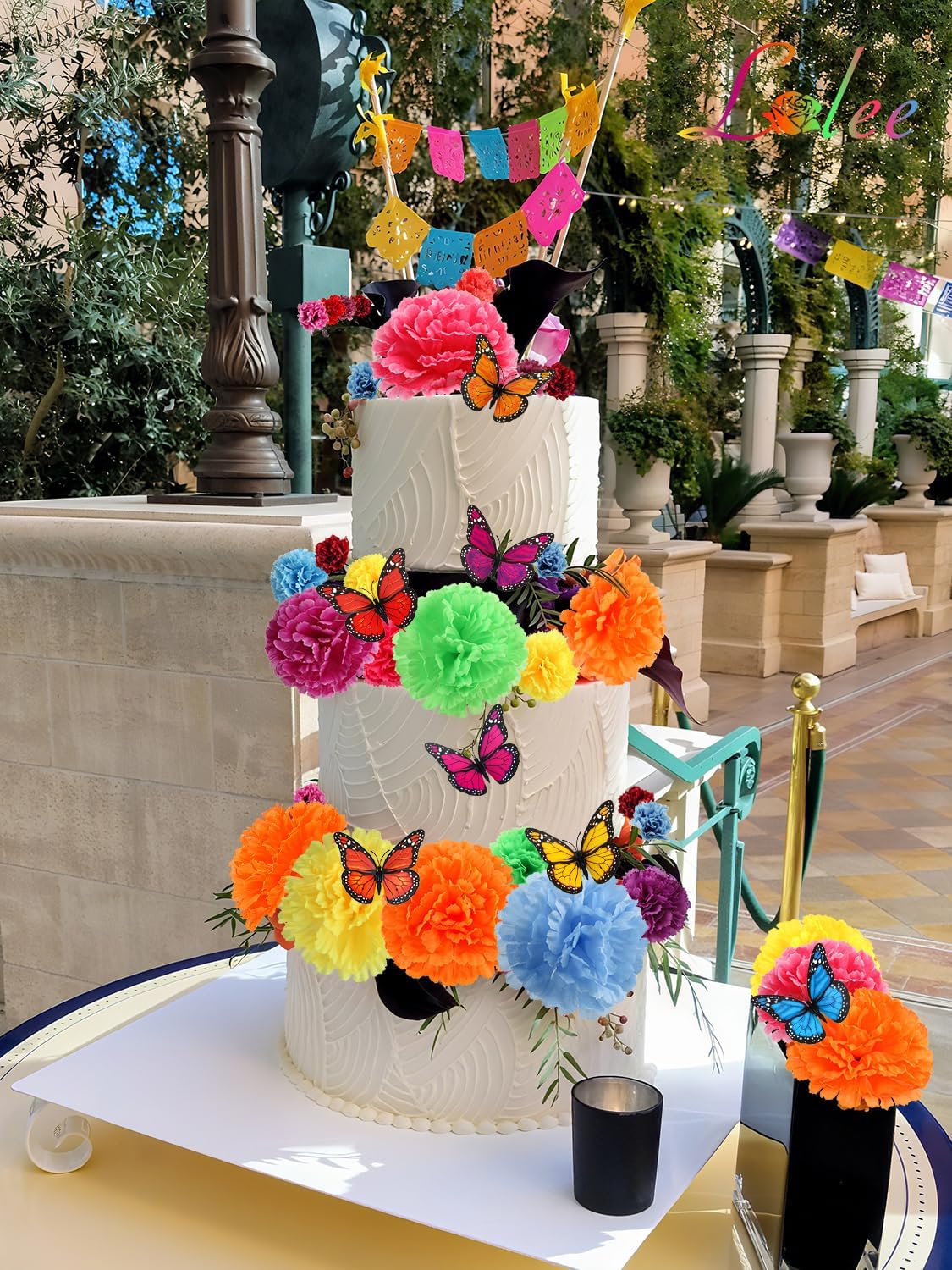 108pcs Marigold Flower Heads Mexican Flowers with Stems, Mixed Colors Silk Cempasuchil Flower+Butterfly for Dia de Los Muertos Altar,Diwali,Halloween,Day of The Dead Decor,Fiesta Party Wreath Garland - Image 6