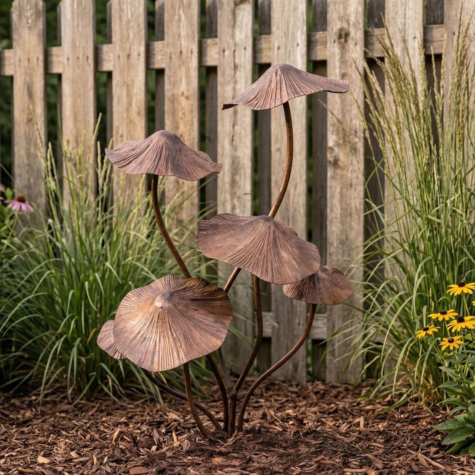 Antico Fungo di Ferro Scultura Giardino Palo Decorazione Esterna Pezzo di Arte Stili Antichi Fungo Giardino P