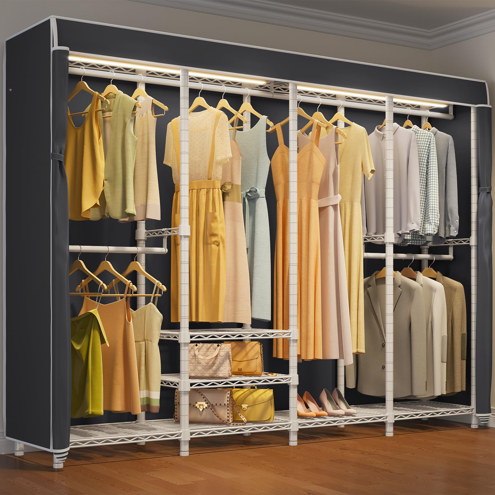 VIPEK V40LC Covered Clothes Rack with Dimmable LED Lights Heavy Duty Garment Rack with Cover Portable Closet Wardrobe