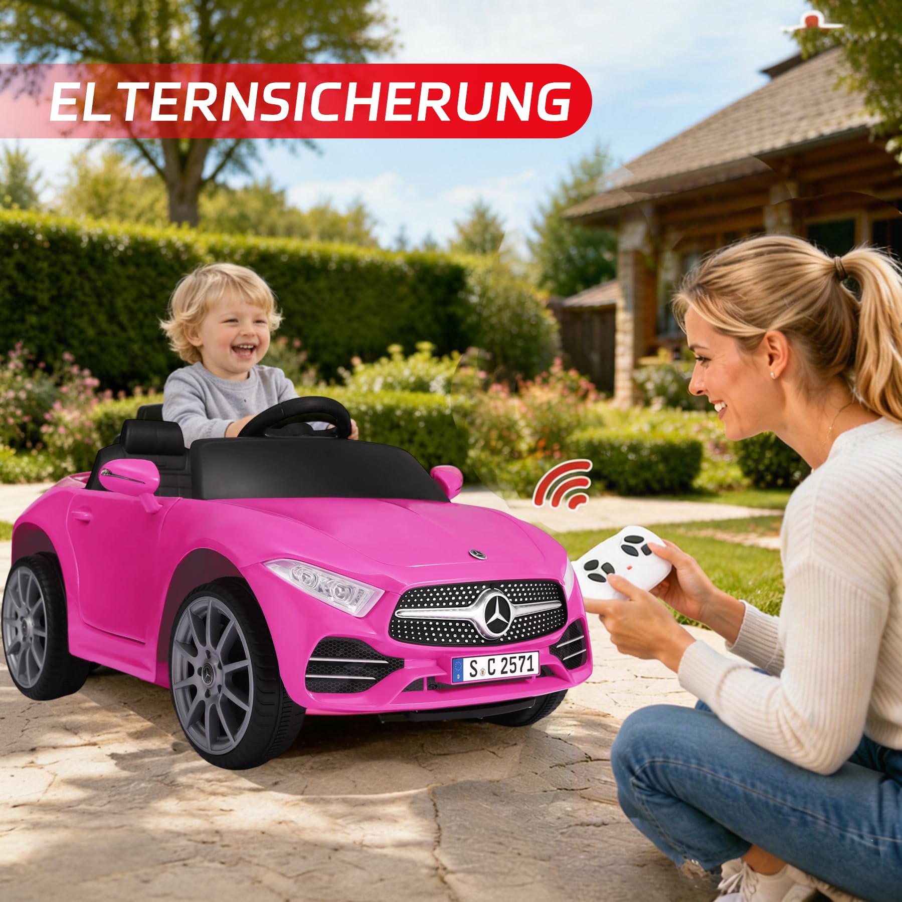 ORYXEARTH Kinder Elektroauto, 6V Kinder Elektroauto Kinderfahrzeug mit 2.4G-Fernbedienung, Hupe, Bluetooth-Musik, USB und AGM Blei-Säure-Batterie, 25W Motoren, 2-5km/h für Kinder 3-6 Jahre，Rose