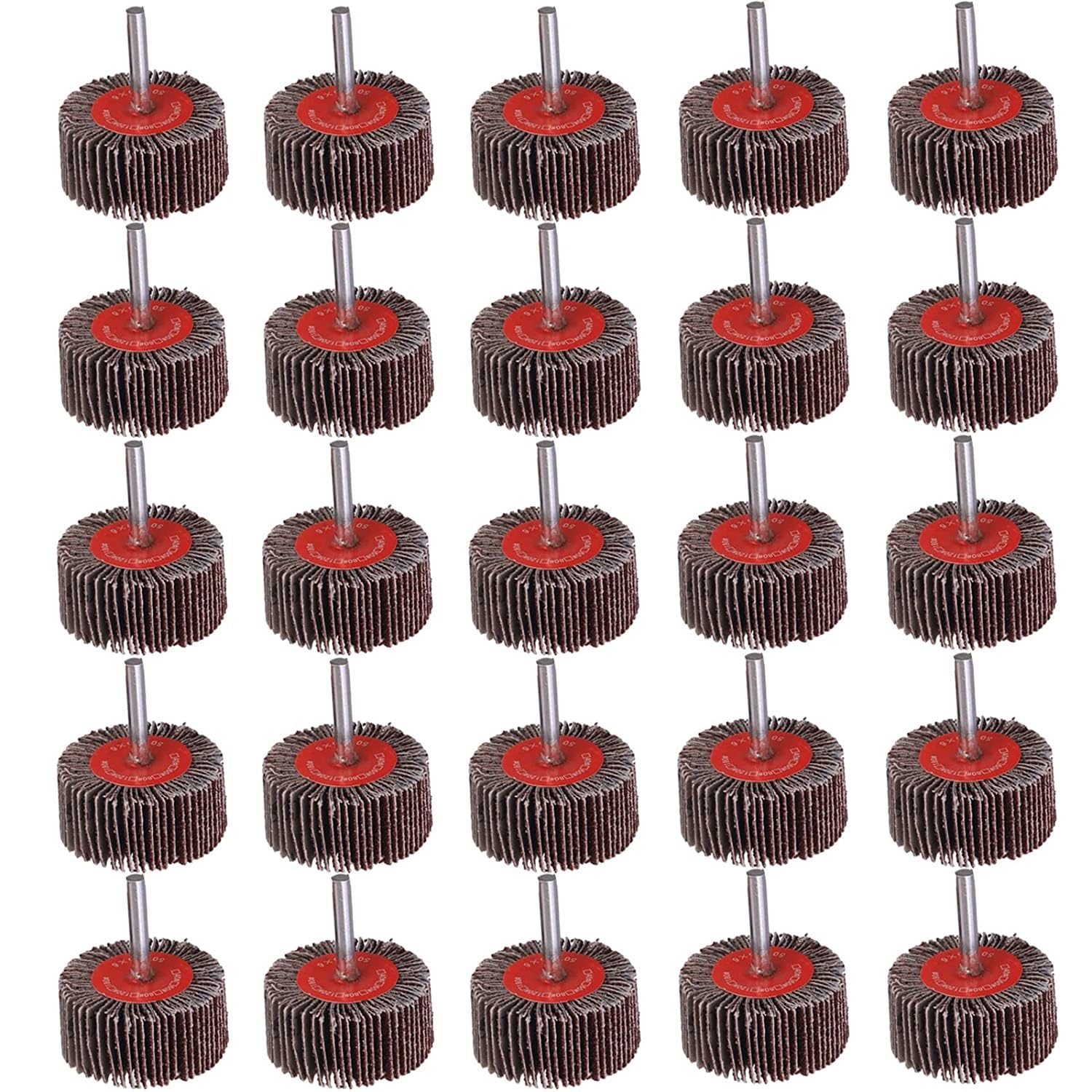 25Pcs 2" X 1" X 1/4" Abrasive Flap Wheels Set, 60/80/120/240/320 Grits Aluminum Oxide Sanding Flap Wheel for Removing Rust and Weld Burr