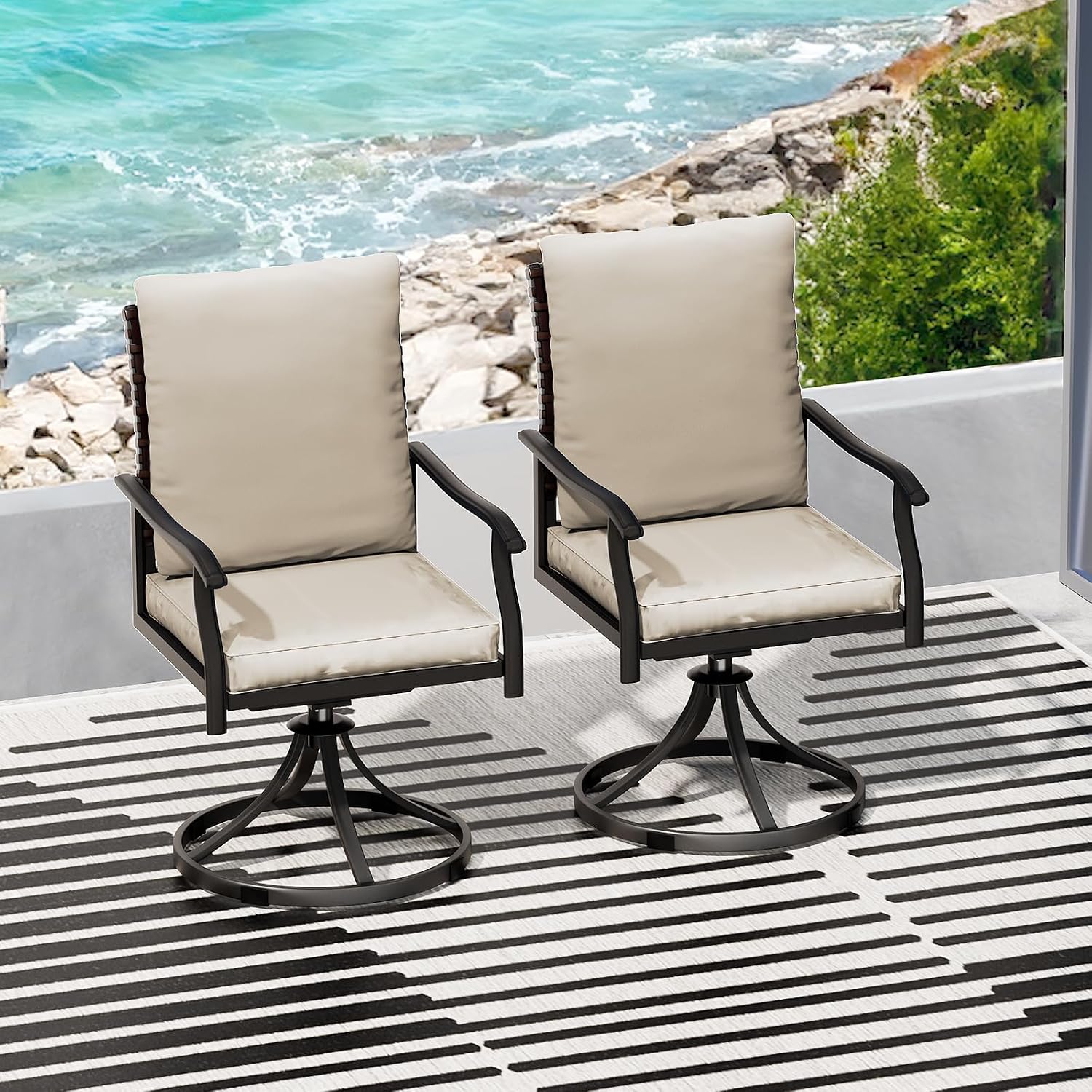 2-Piece Swivel Dining Chairs, Outdoor Patio Bistro Chairs for Lawn, Garden, Deck, Backyard & Porch (Matching Series for 5-Piece Set) image 2