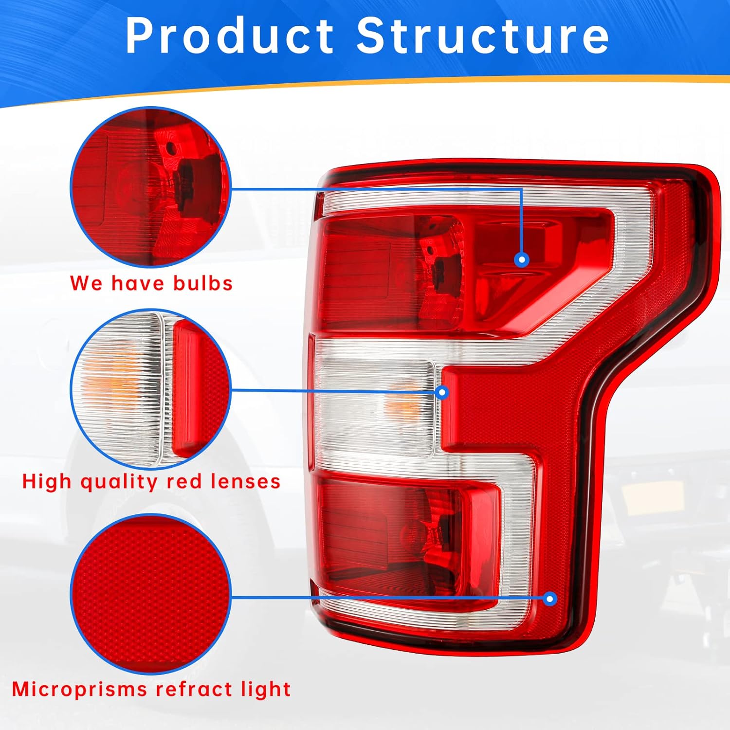 GORWARE Tail Light Assembly for F150 2018 2019 2020 Pickup Brake F-150 TailLight Rear Lamp Replacement OE Style Red Lens Housing - Passenger Side/RH