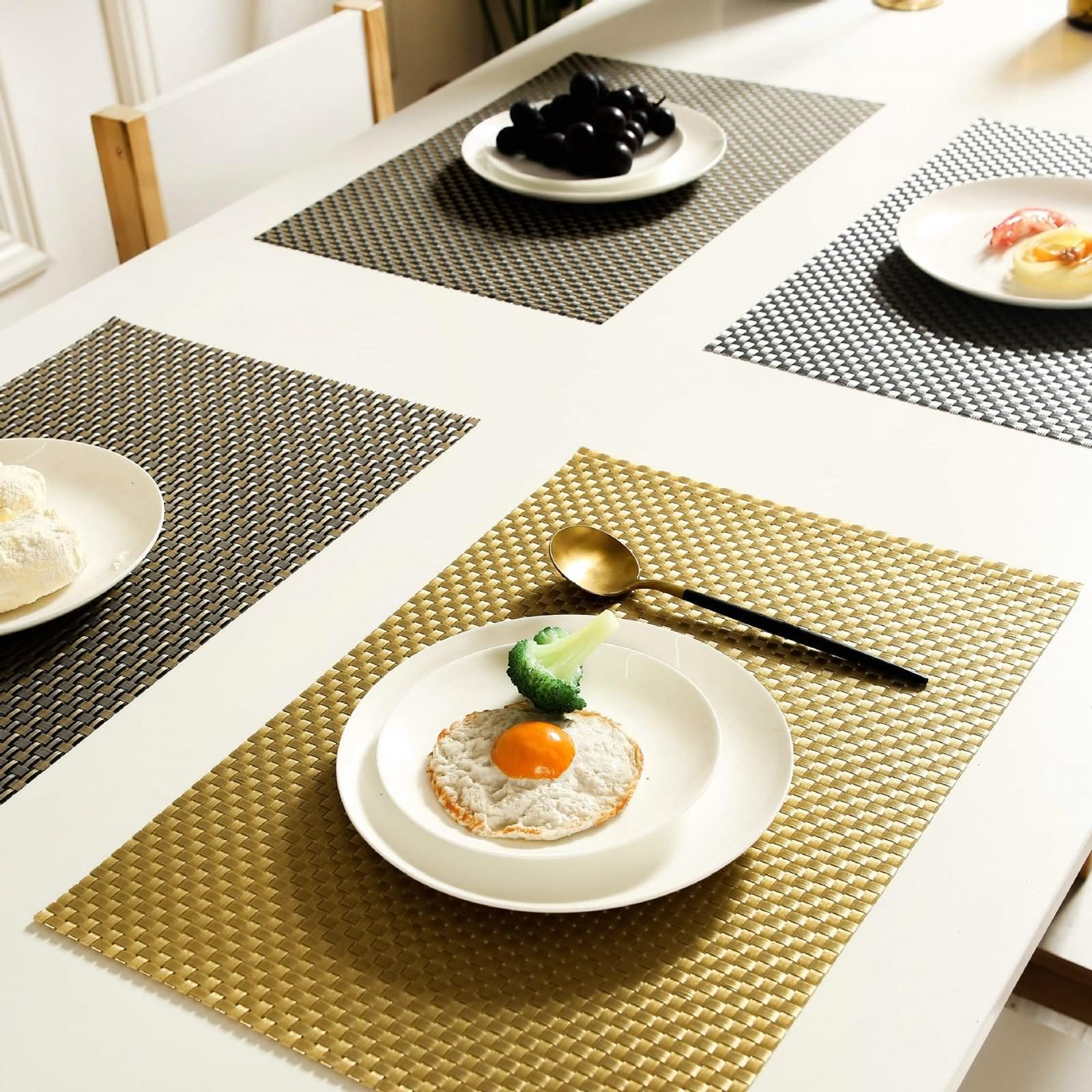 Tischsets Platzsets 6er, Platzset Winter 30x45cm Rechteckig Gewebt Braun Grau PVC für Hause Küche Hotel und Restaurant