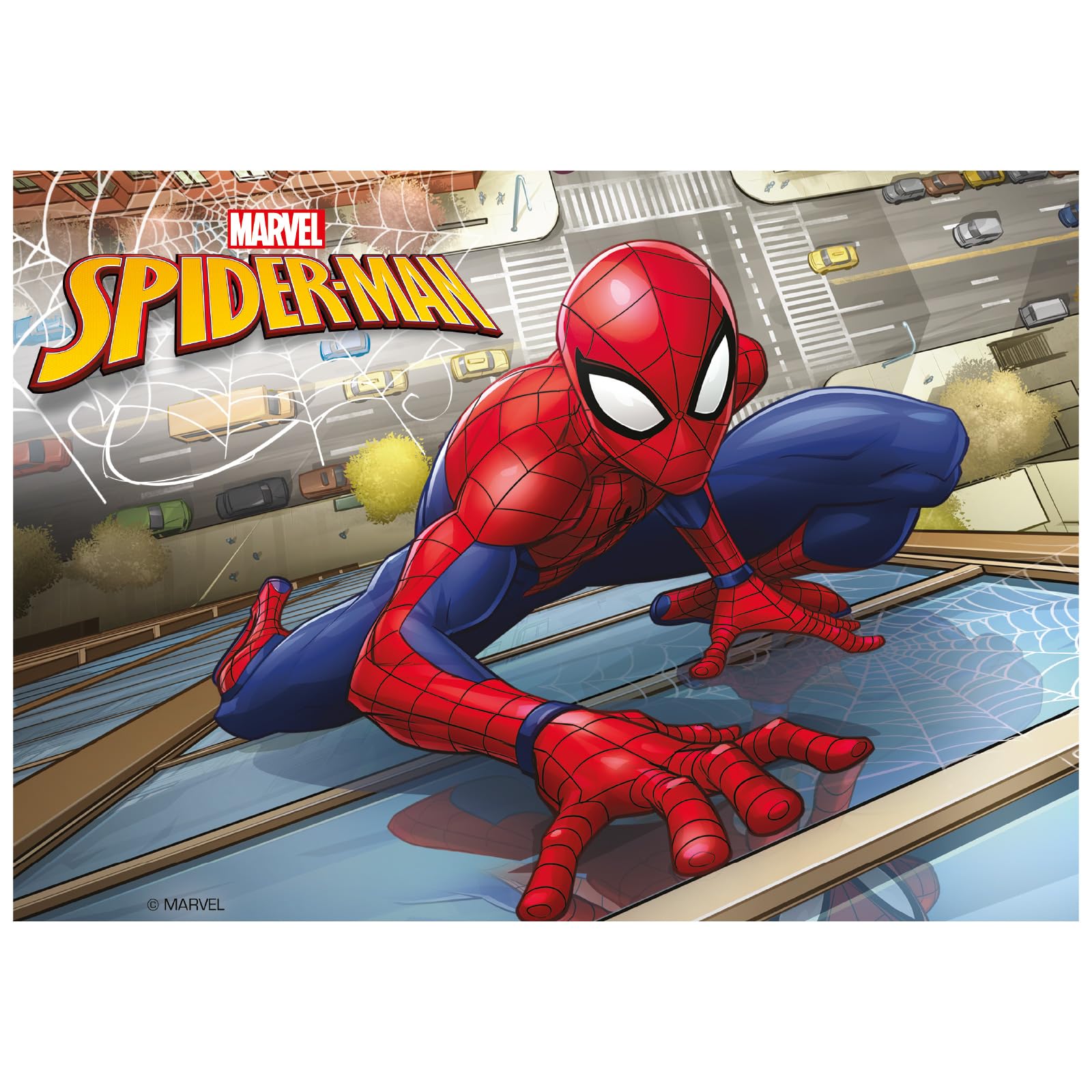 Dekora, Marvel Spiderman, Oblea Comestible para Decoración de Tarta de Cumpleaños Infantil, Adorno para Torta o Pastel Cuadrado A5