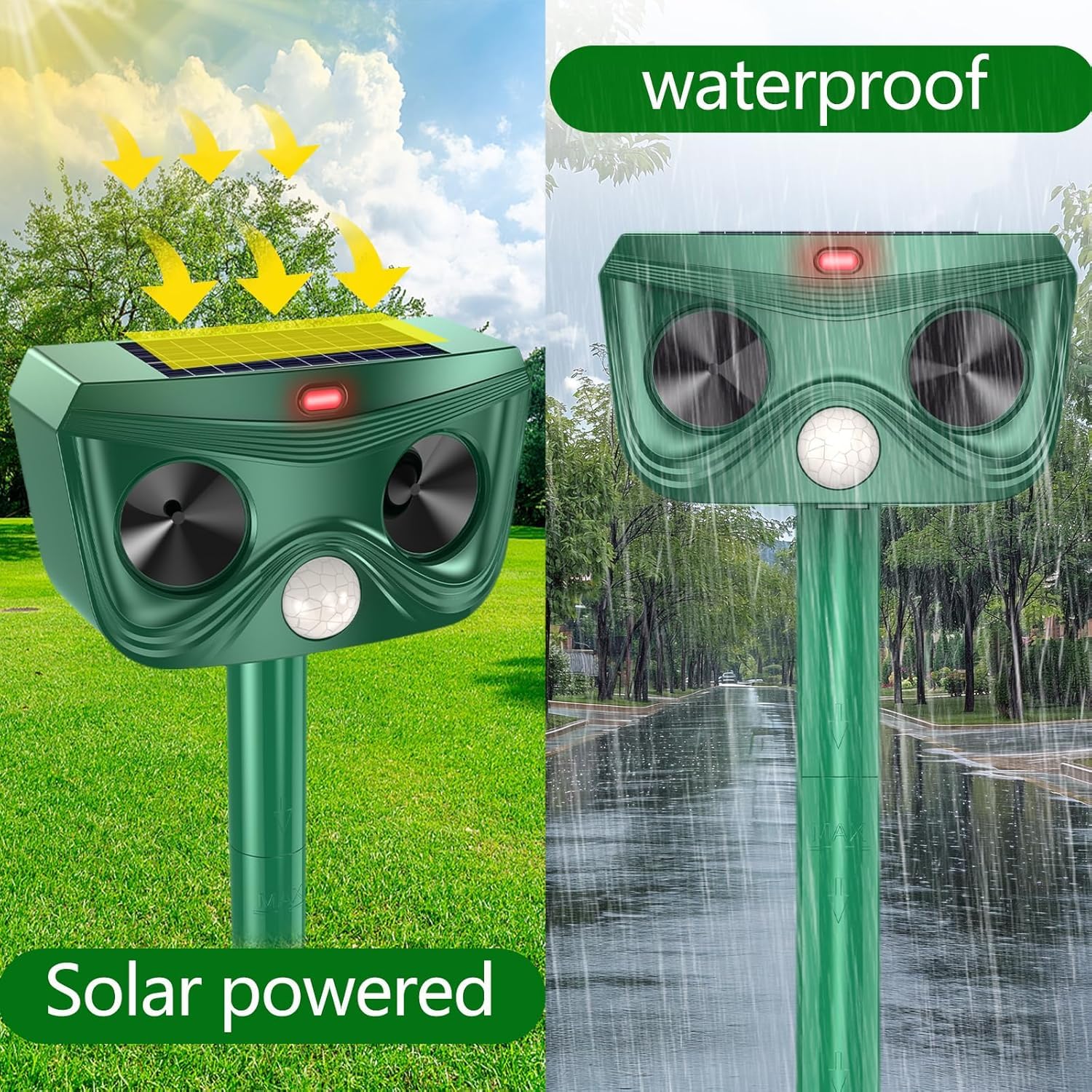 Repelente de gato ultrasónico, repelente de gato solar repelente de gato exterior, repelente ultrasónico con detector de movimiento para jardín, patio contra gatos perros zorros pájaros ratas