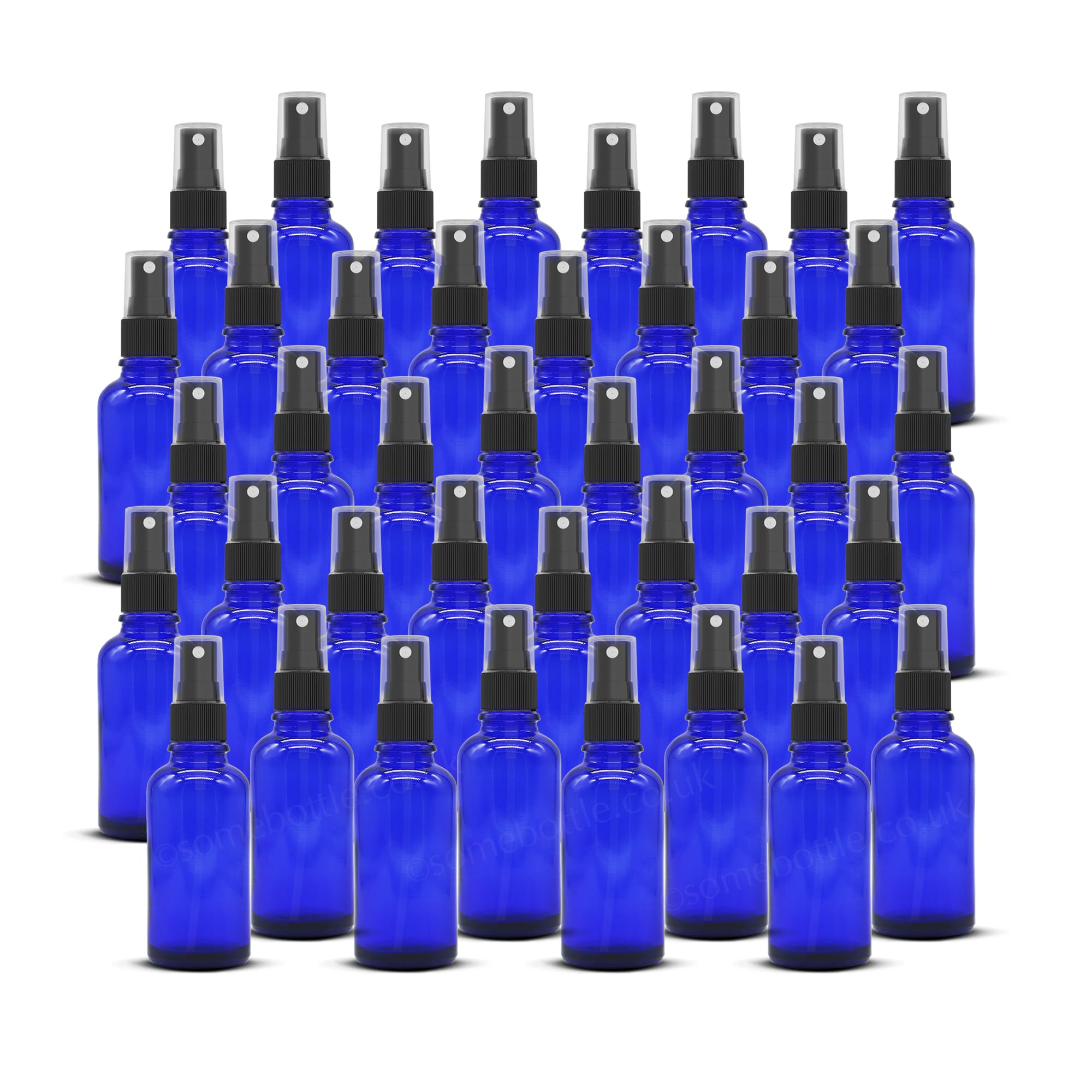 Blaue Glas-Sprühflaschen mit schwarzem Zerstäuber, Sprühflaschen, kobaltblaue Sprühflaschen, nachfüllbar, für Flüssigkeiten/Kosmetik/ätherisches Öl/Aromatherapie/Parfüm, 40–30