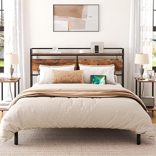 Miniatura 2 de HOOBRO Cabecera tamaño Queen, cabecero con 2 salidas y 4 puertos USB, altura ajustable, estante de almacenamiento, resistente y estable, fácil