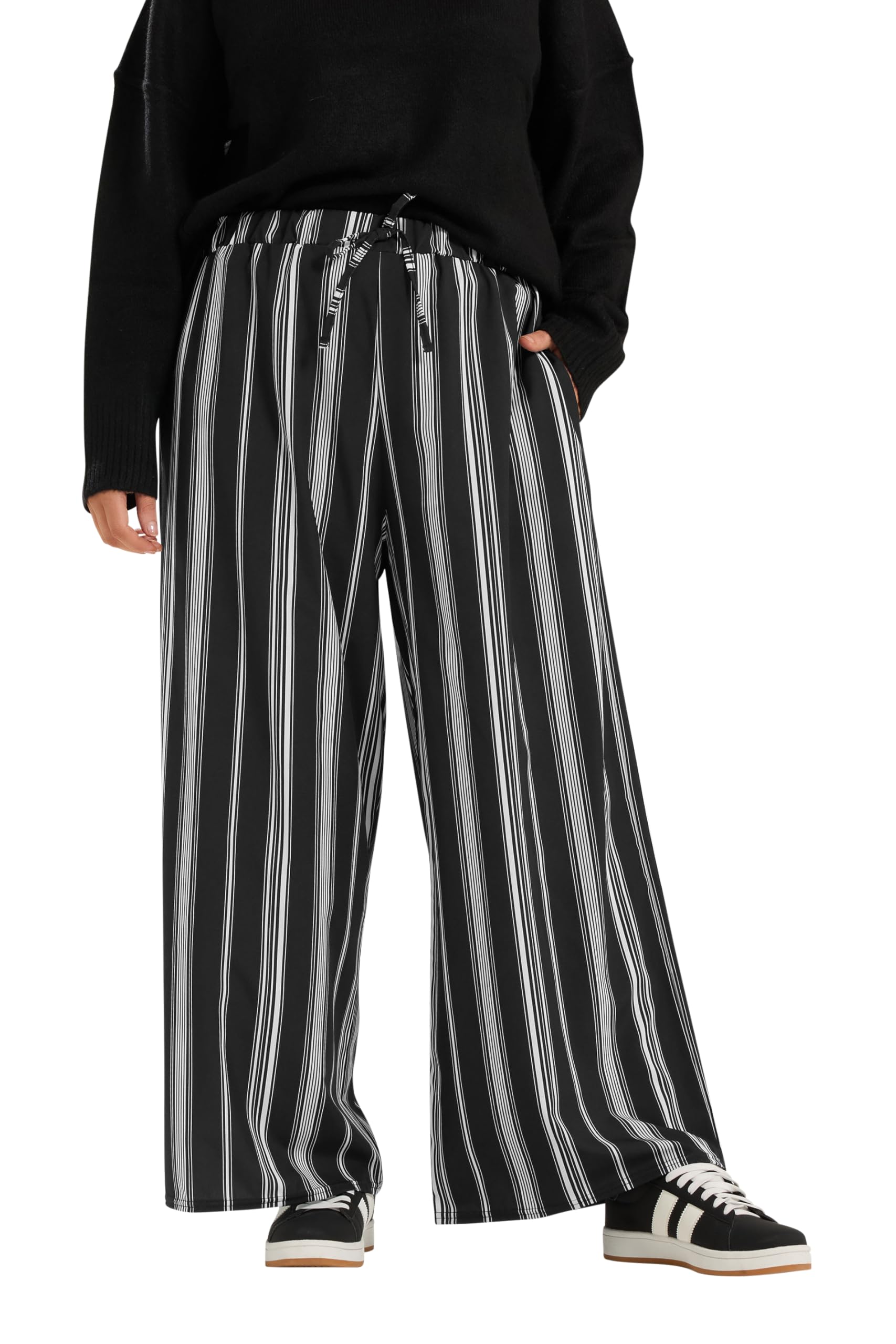 Yours Women's Black Stripe Wide Leg Trousers In Size 16