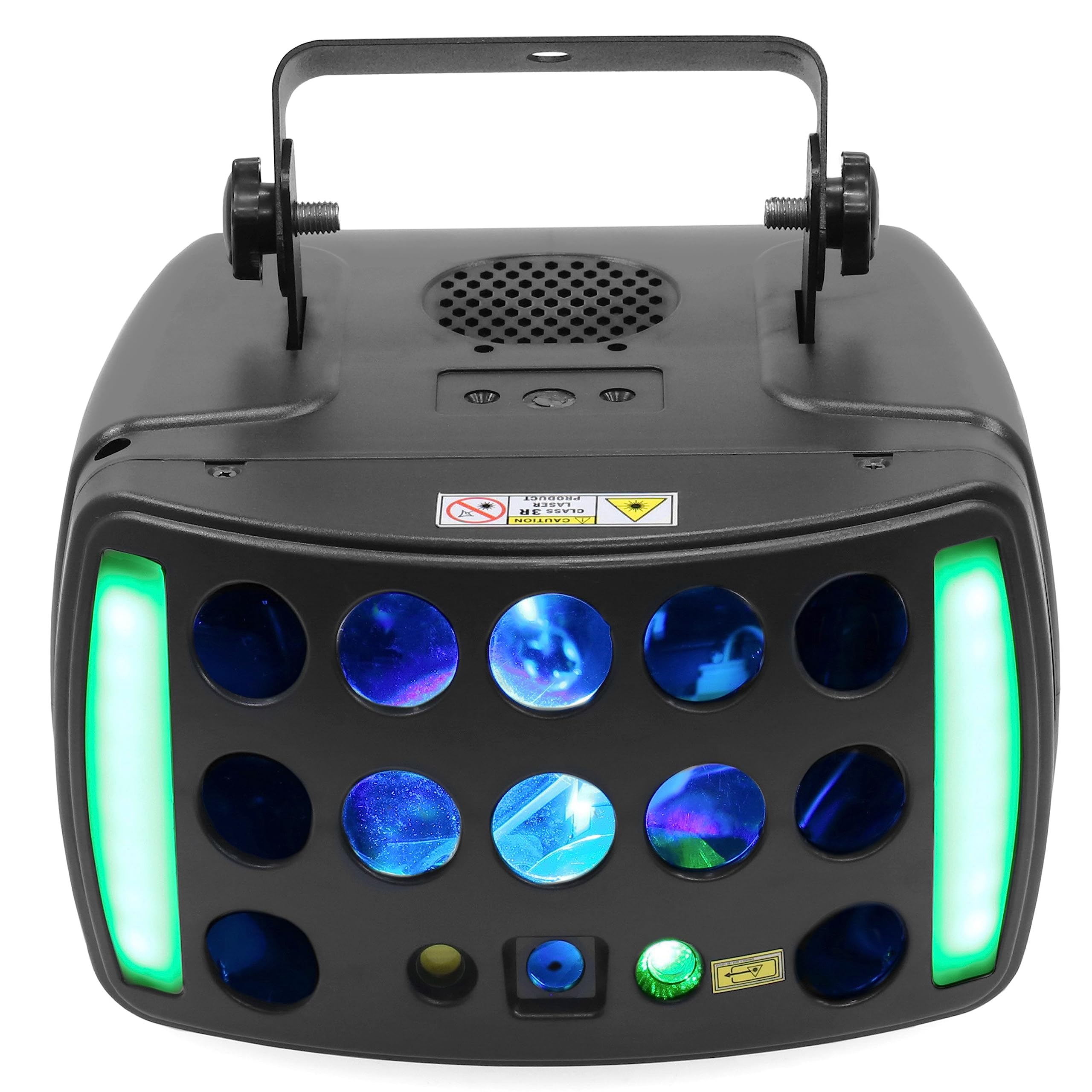 BoomToneDJ STARLIGHT-LZR Jeux de lumière DJ 4 effets Faisceaux multicolores LZR, Strob, Contrôle DMX Programmes automatiques Détection musicale Télécommande. Eclairage Disco Club Fête Soirée Mariage