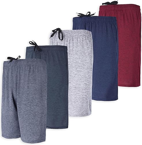 Real Essentials - Paquete de 5 shorts deportivos para hombre, shorts de rendimiento deportivo con tela Dry-Fit resistentes al sudor