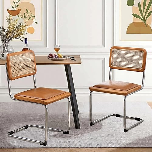 Miniatura 8 de Alunaune Juego de 2 sillas de comedor modernas de mediados de siglo sillas laterales tapizadas de ratán natural sillas laterales de cocina sin