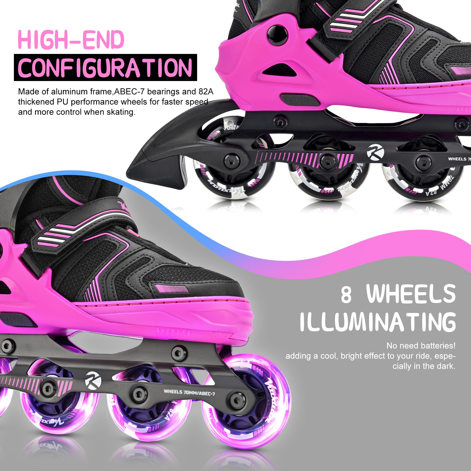Kuxuan Patines en Línea Ajustables para Niños con Ruedas Luminosas