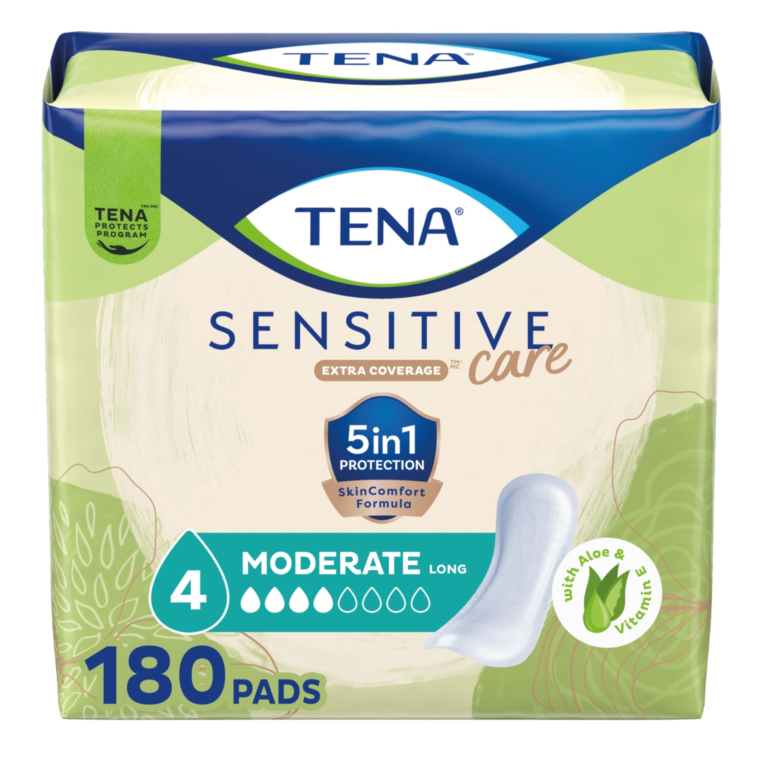 Tena Sensitive Adult Bladder Control Pads, Female Pads, 12 in, 180 ct