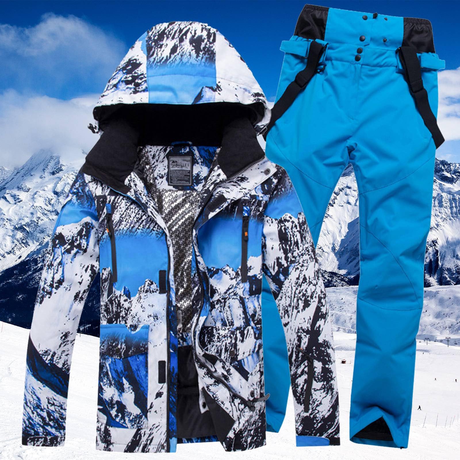Generico Tuta Da Sci Abito Invernale e pantaloni da sci da uomo, tuta da neve isolata antivento, cappotto da neve invernale caldo per snowboard