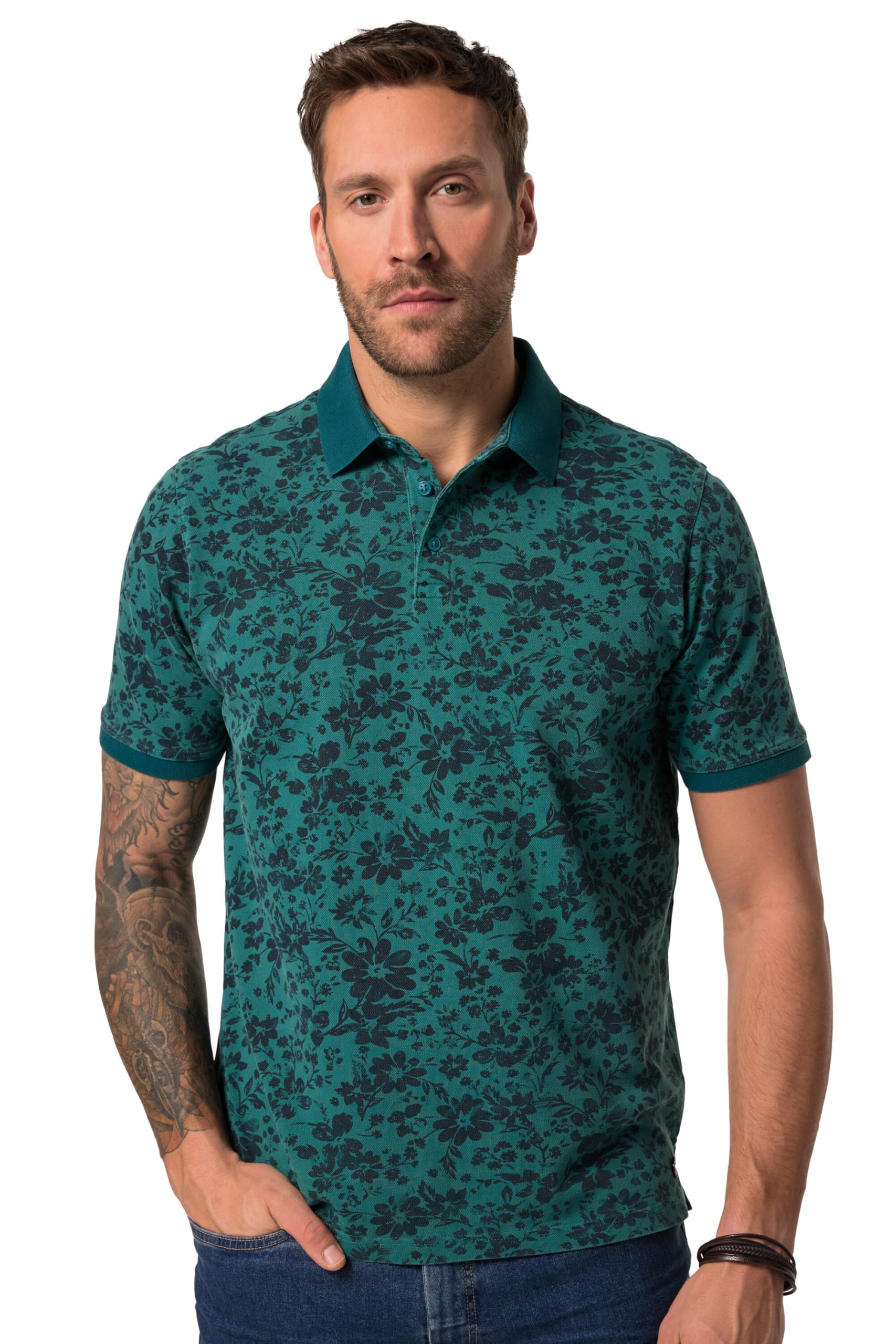 JP 1880 Herren große Größen Übergrößen Menswear L-8XL Poloshirt, Halbarm, Piqué, florales Muster, Vintage Look 828604