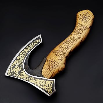 SHINY CRAFTS-Viking axe bearded axe tomahawk birthday gifts-Viking Axe with Carbon Steel Head and Ash Wood Handle is black polished, Viking Gifts for Men with Premium Quality Leather Sheath SCA-0025
