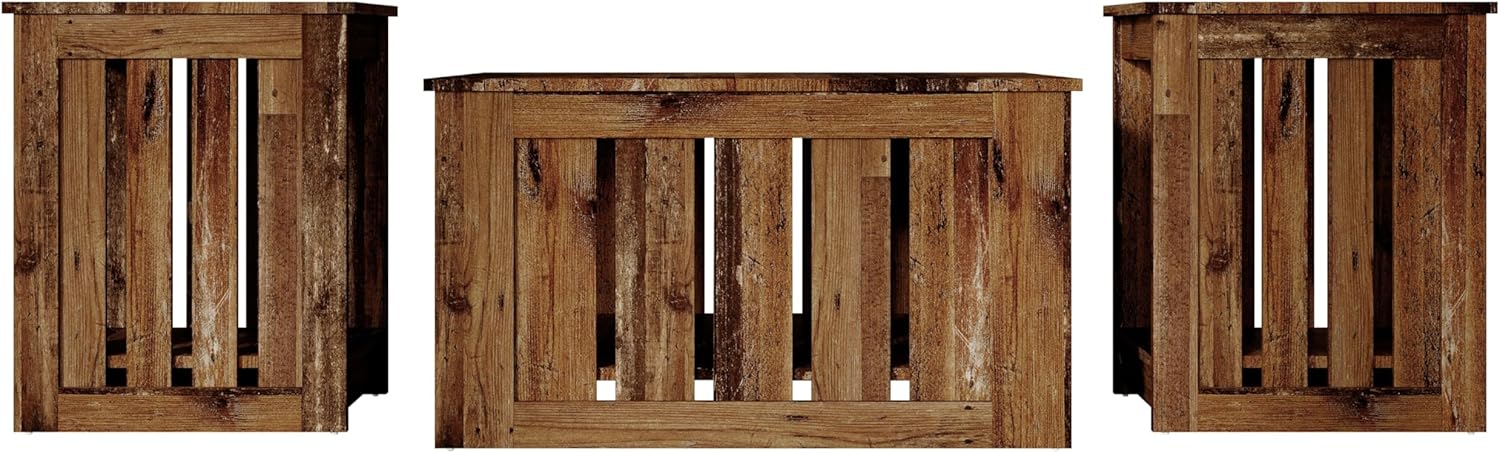 HOME DESIGN Nashua 3 Piece Coffee Table Set for Living Room, Rustic Farmhouse Style, Slatted Side Panels, Open Shelf Storage, Easy Assembly, Vintage Oak Finish