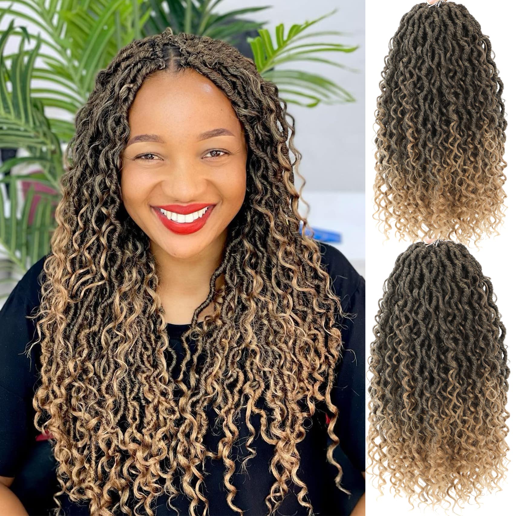 16inch Goddess Locs Crochet Hair Faux Locs Crochet Hair For Black Women Pre Looped Goddess Faux Locs Crochet Hair With Curly Ends(T27)
